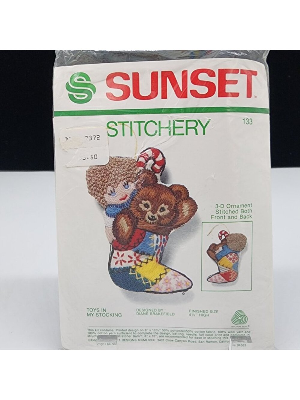 Sunset Stitchery Ornament Kit Toys In My Stocking 3-D 4.5"